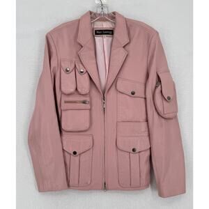 Marc Laurent Womens Pink Leather Collared Full Zip Cargo Jacket Sz L